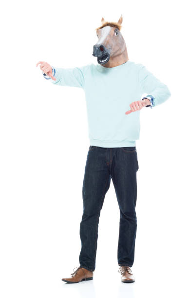 istock Man with horse mask who is showing thumbs down 1133861251