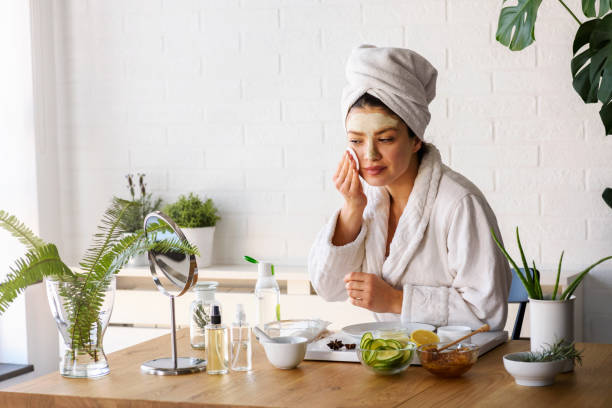 Woman at home having skin care routine Woman at home having skin care routine. Concept of natural cosmetics skin care. skin care stock pictures, royalty-free photos & images
