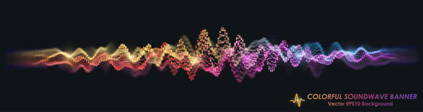 ilustrações de stock, clip art, desenhos animados e ícones de colorful sound wave on black background - sound wave flash