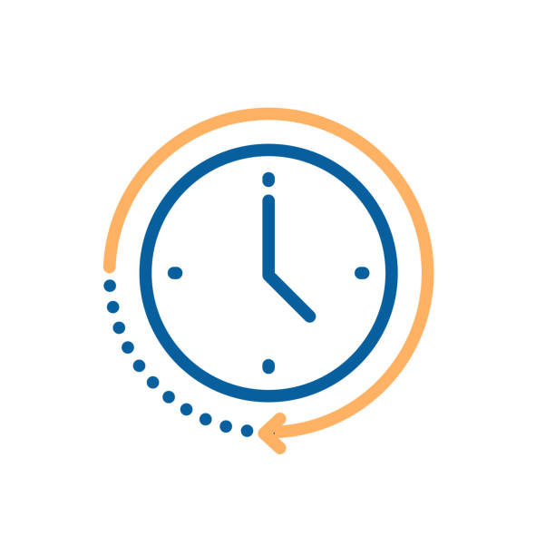 Clock icon with circular motion shape with arrow indicating passage of time. Vector illustration for concepts of time, progress, deadline, express delivery, time limit, urgency Vector eps10 intermission stock illustrations