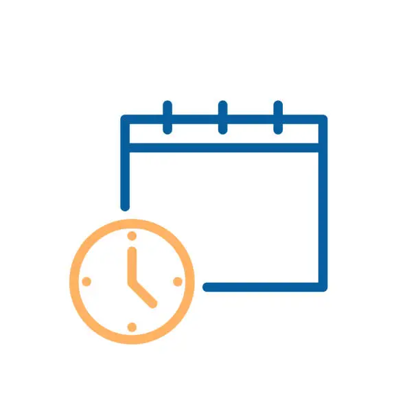Vector illustration of Clock and calendar simple icon. Vector illustration for business, schedule, office, routine, delivery days, deadline etc