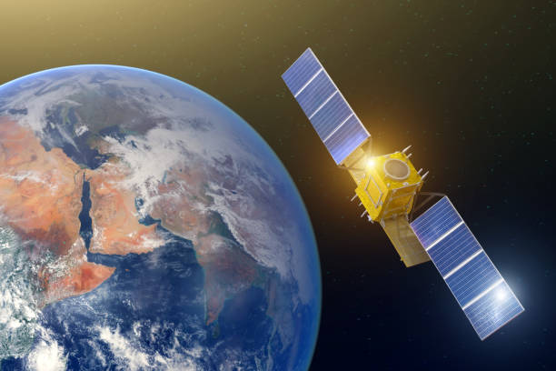 istock Space communications satellite in high orbit earth. Elements of this image furnished by NASA 1133867422