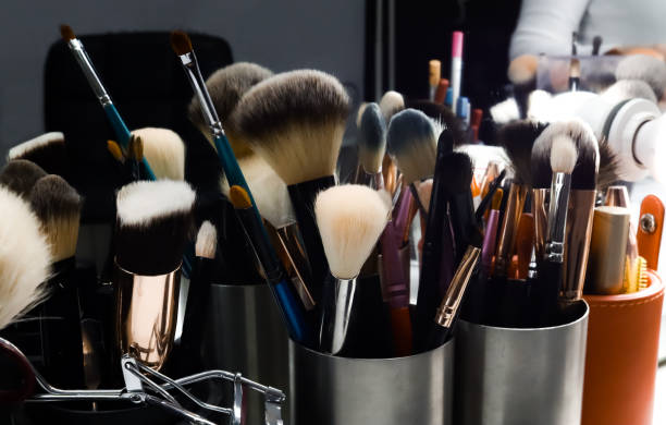 istock make up brushes in metal black can on table in beauty salon 1133874877