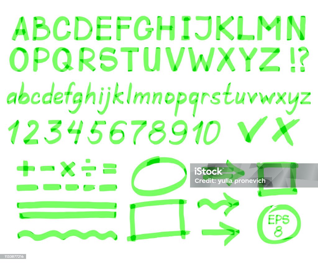 Highlighter Hand Lettering Handwritten Green Highlighter Alphabet Handwritten Letters Vector Stock ...