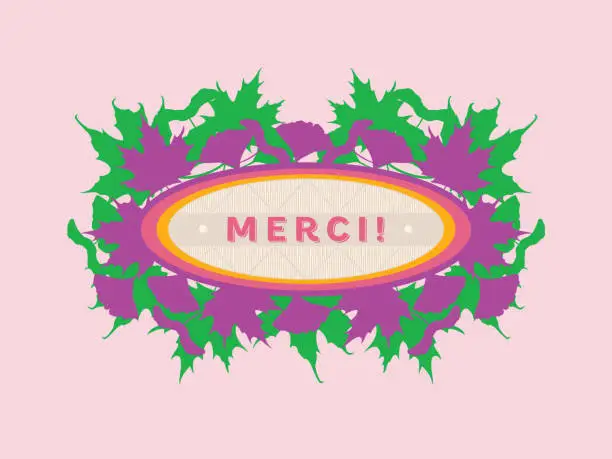 Vector illustration of Merci! Greeting Card.