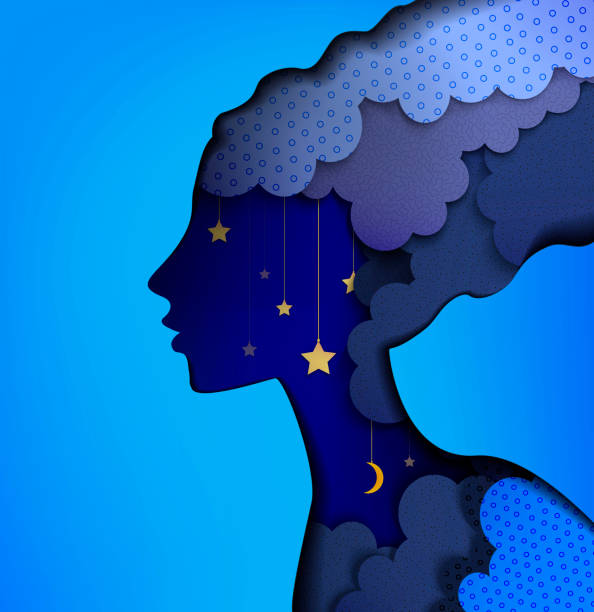 night fairy, paper layears fairy woman profile on the night sky,night fairy dream concept,  vector night fairy, paper layears fairy woman profile on the night sky,night fairy dream concept,  vector dreaming illustrations stock illustrations