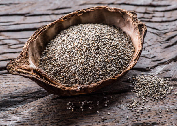 istock Chia seeds in organic dish. 1133881734