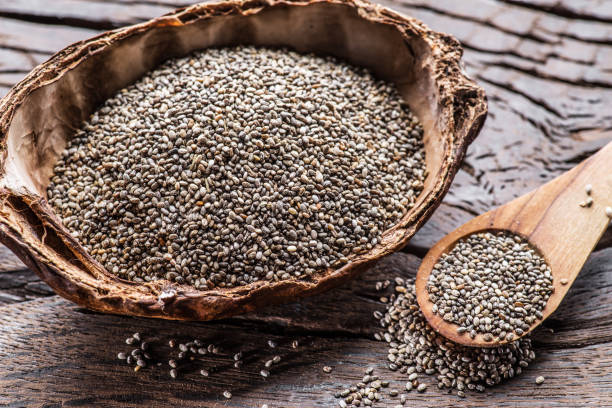 istock Chia seeds in organic dish. 1133882062