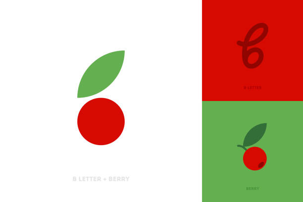 illustrations, cliparts, dessins animés et icônes de modèle élégant de marque de logo ou icône de la lettre b et de la baie rouge avec la feuille verte - berry fruit currant dessert vector