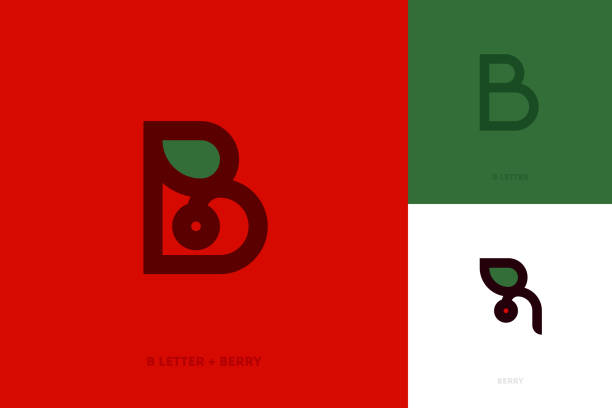 ilustrações de stock, clip art, desenhos animados e ícones de elegant logo mark template or icon of letter b and red berry with green leaf - letter alphabet symbol fruit