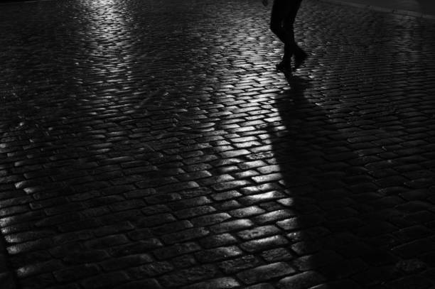 istock Silhouette on Cobblestone Path in Warsaw, Poland at Night 1133883028