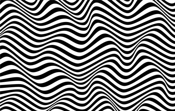 ilustrações, clipart, desenhos animados e ícones de fundo psicacélico do vetor com distorção das ondas pretas - black and white