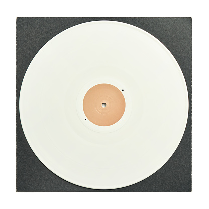White DJ vinyl record for music player with dark cover close-up