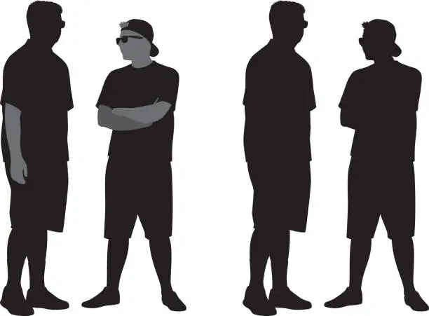 Vector illustration of Two Teenagers Standing Silhouettes