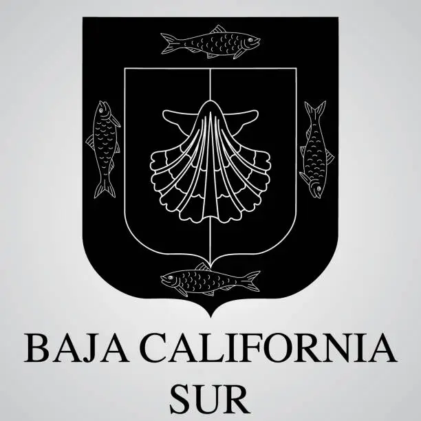 Vector illustration of Silhouette of Baja California Sur Coat of Arms. Mexican State. Vector illustration