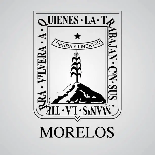 Vector illustration of Silhouette of Morelos Coat of Arms. Mexican State. Vector illustration