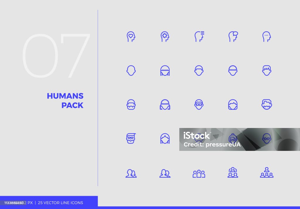 Vector Line Icons Humans Pack Simple line UI icons pack of various avatars, human heads. Vector pictogram set for mobile phone user interface design, UX infographics, web apps, business presentation. Sign and symbol collection. Profile View stock vector