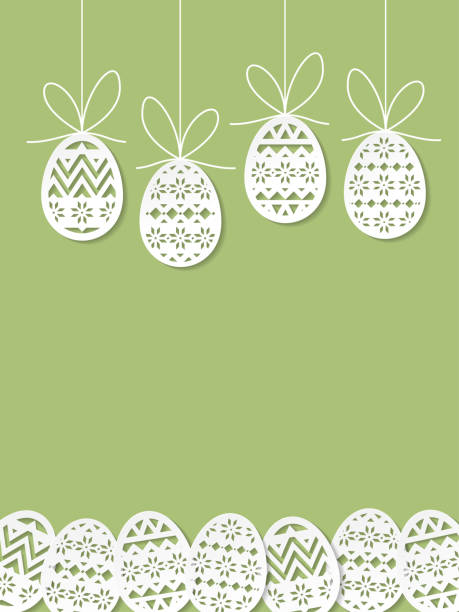 ilustrações, clipart, desenhos animados e ícones de arte do corte de papel dos ovos de easter no fundo verde - ribbon holiday spring season