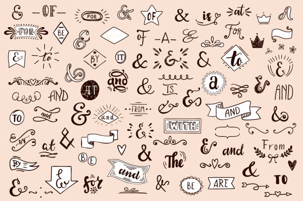 Chalk Catchwords, ribbons, ampersands design elements set. at, to, for, the, of, with, by, and, from. Retro vector set . Chalk Catchwords, ribbons, ampersands design elements set. at, to, for, the, of, with, by, and, from. Retro vector set . weather stock illustrations