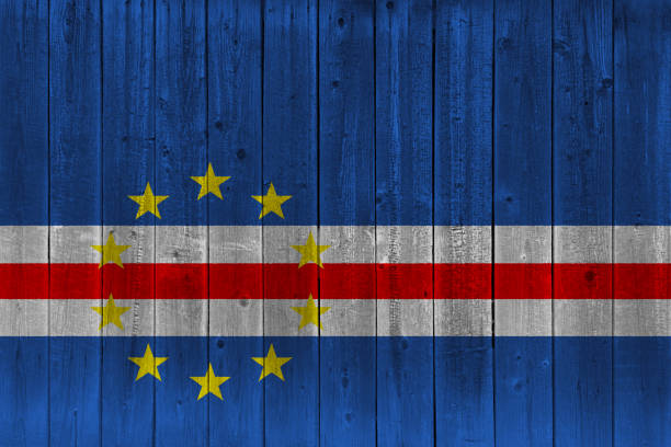 Cape Verde flag painted on old wood plank. Patriotic background. National flag of Cape Verde