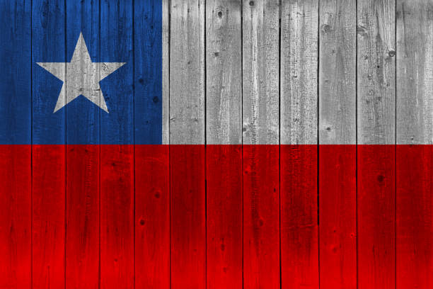 Chile flag painted on old wood plank. Patriotic background. National flag of Chile