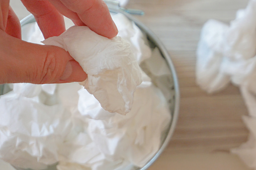 Discusting Tissue Used Hand Discarding Tissue In The Trash Can Stock Photo - Download Image ...