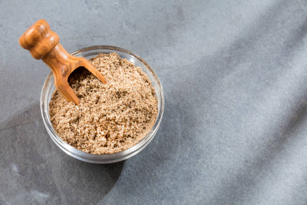 istock Chia powder - Salvia hispanica. Top view 1133905339