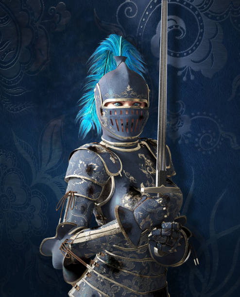 Brave female knight with beautiful blue eyes