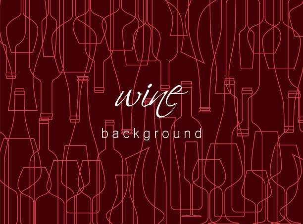 Horizontal background with wine bottles and glasses. Design element for tasting, menu, wine list, restaurant, winery, shop. Texture in modern line style. Horizontal background with wine bottles and glasses. Design element for tasting, menu, wine list, restaurant, winery, shop. Texture in modern line style. label backgrounds stock illustrations