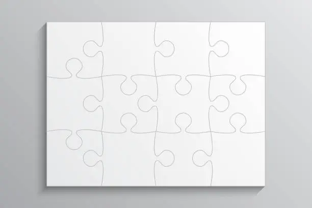 Vector illustration of Background with puzzle jigsaw 12 white separate pieces.