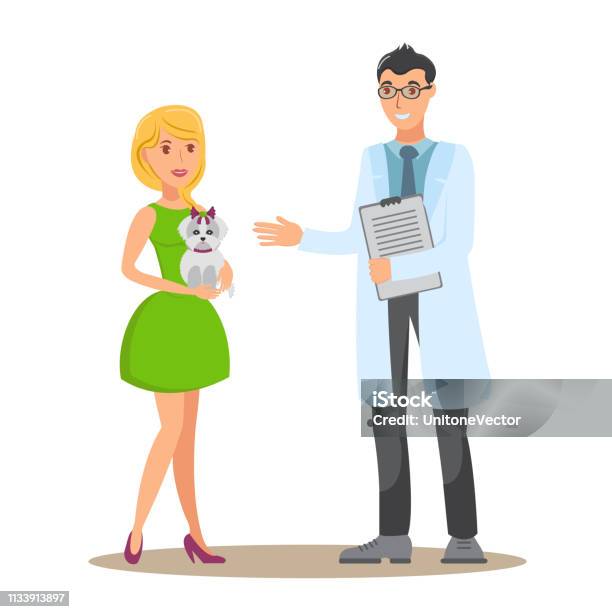 Veterinary Consultation Flat Vector Illustration Stock Illustration - Download Image Now - Adult, Animal, Arm