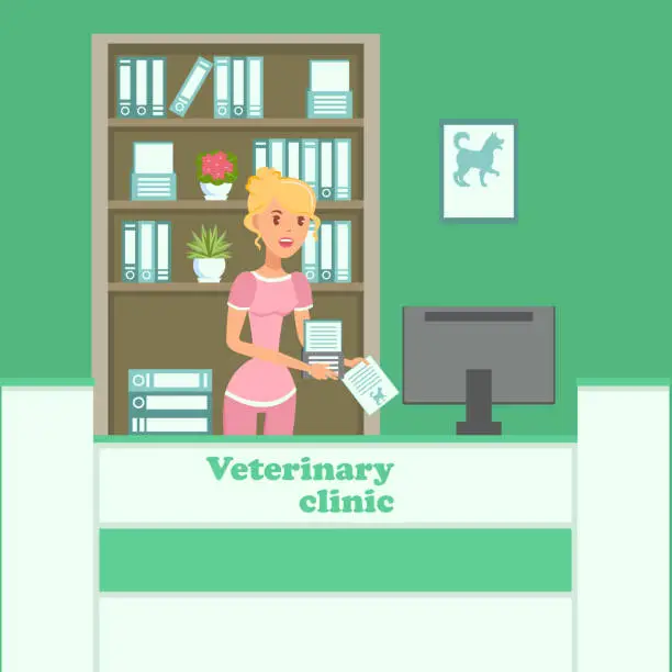 Vector illustration of Vet Clinic Interior Flat Color Vector Illustration