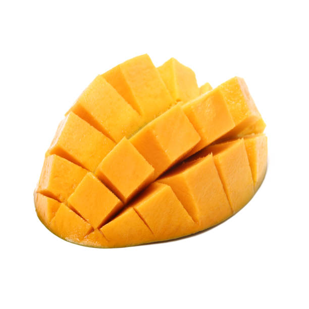 istock Mango slice cut to cubes close-up isolated on white background 1133916730