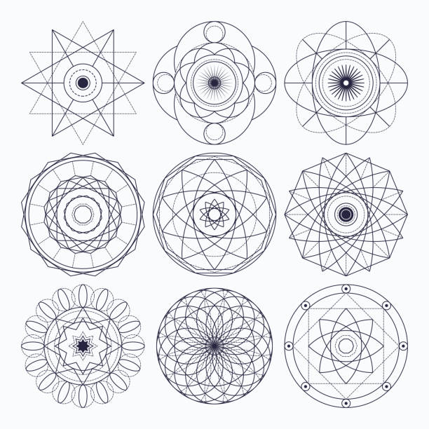 Sacred geometry vector design elements. Original outline vector (non expanded stroke). Sacred geometry vector design elements. Original outline vector (non expanded stroke). Philosophy, spirituality, alchemy, religion, symbols and elements. White background. non divine stock illustrations