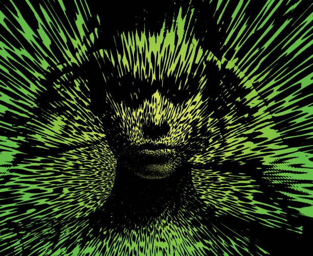 Female superhero vector line art of a Female superhero concentrating superhero environment women green color stock illustrations