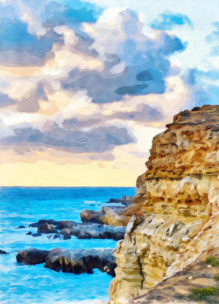 istock Drawing watercolor. Abstract sea landscape. 1133928138
