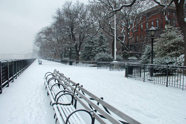 Snowy winter Brooklyn, New York park