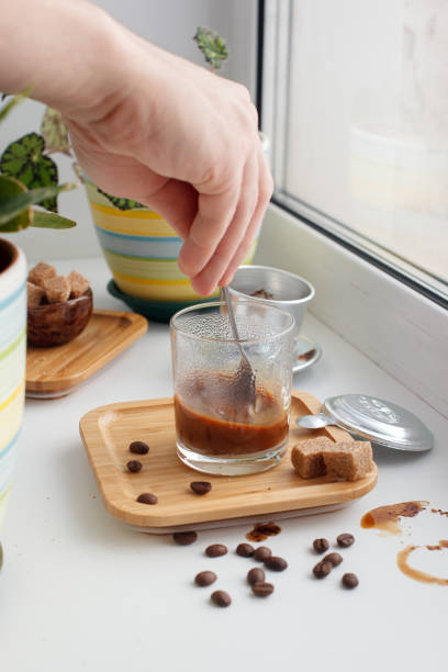istock Vietnamese alternative method brewing, Devices for coffee in the background, coffee with sweetened condensed milk in glass, hipster morning routine concept 1133936432