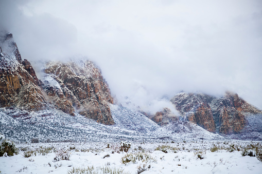 Red Rock Canyon in Las Vegas, NV during a rare snow storm (February 2019)