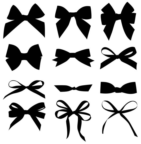Set of decorative black bow silhouette. Vector bow for your design gift silhouettes stock illustrations