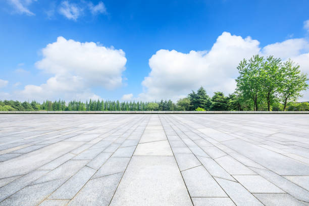 istock Empty square floor and green forest in the city park 1133941533