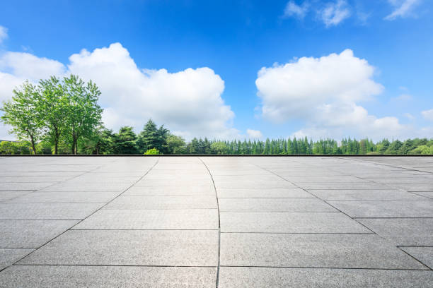istock Empty square floor and green forest in the city park 1133941628