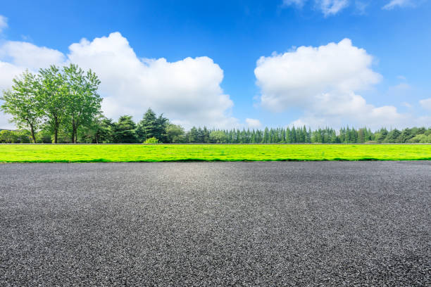 istock Empty asphalt pavement and green forest landscape in the nature park 1133941737