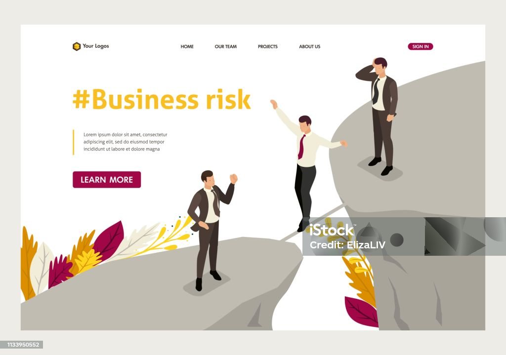 Isometric fear and overcoming risks in business. Website Template Landing page Isometric fear and overcoming risks in business. Website Template Landing page. Adult stock vector