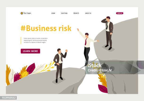 Isometric Fear And Overcoming Risks In Business Website Template Landing Page Stock Illustration - Download Image Now