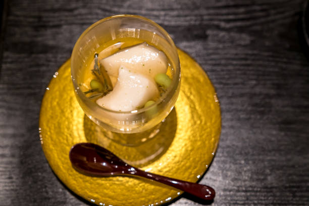 Cream cheese tofu Japanese Cream cheese tofu Groumet starter junsai water shield stock pictures, royalty-free photos & images