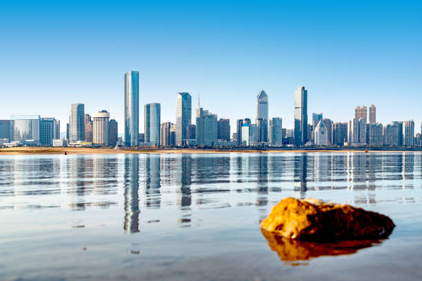 City panorama at dusk City skyline under sunset sky, Nanchang, China 小碼頭 stock pictures, royalty-free photos & images