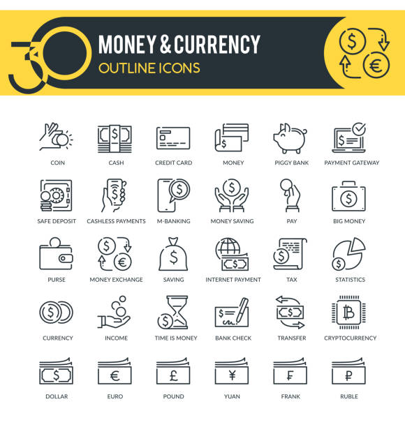 マネーと通貨のアウトラインアイコン - currency exchange currency euro symbol european union currency点のイラスト素材／クリップアート素材／マンガ素材／アイコン素材