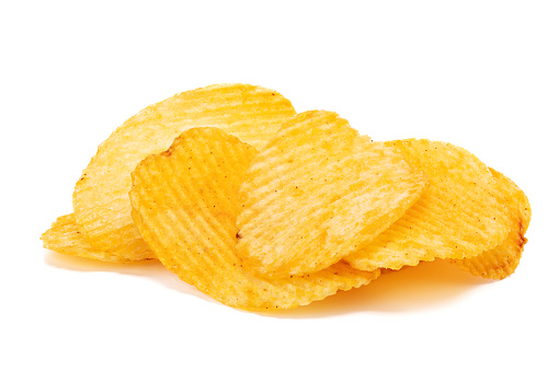 Group of potato chips isolated on white background with clipping path.