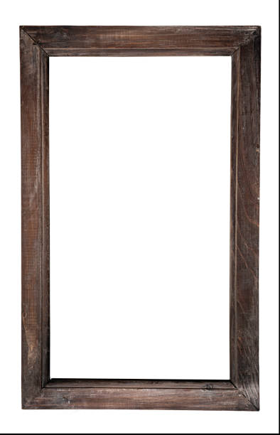 Old fashioned aged wooden frame insulated on white background - stock image